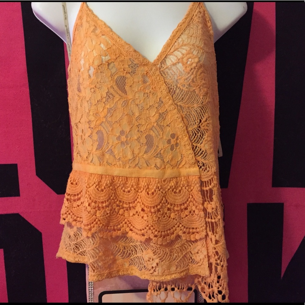 BKE orange lace layered tank